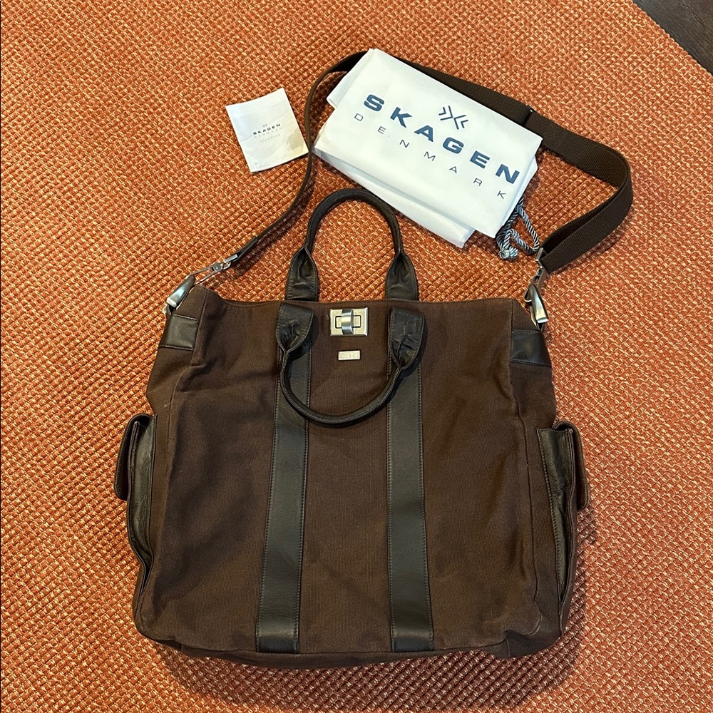 Skagen Denmark Brown Canvas Faborg Crossbody Shoulder Tote Bag Commuter
